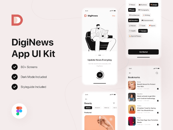 80个黑白红主色调新闻文章类移动端APP UI KIT素材包