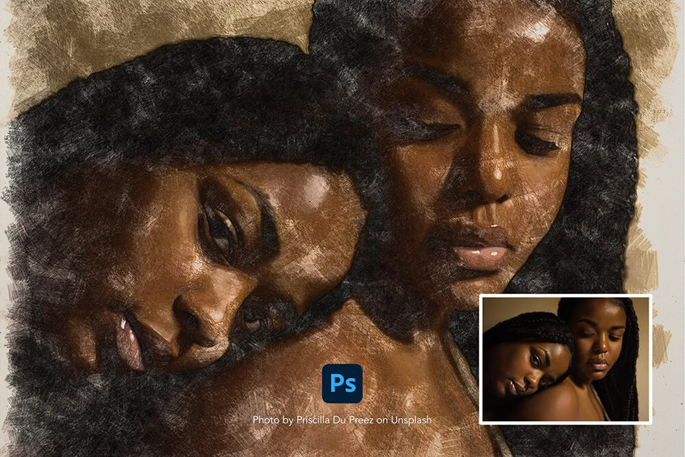 一套彩色&石墨铅笔素描照片PSD效果