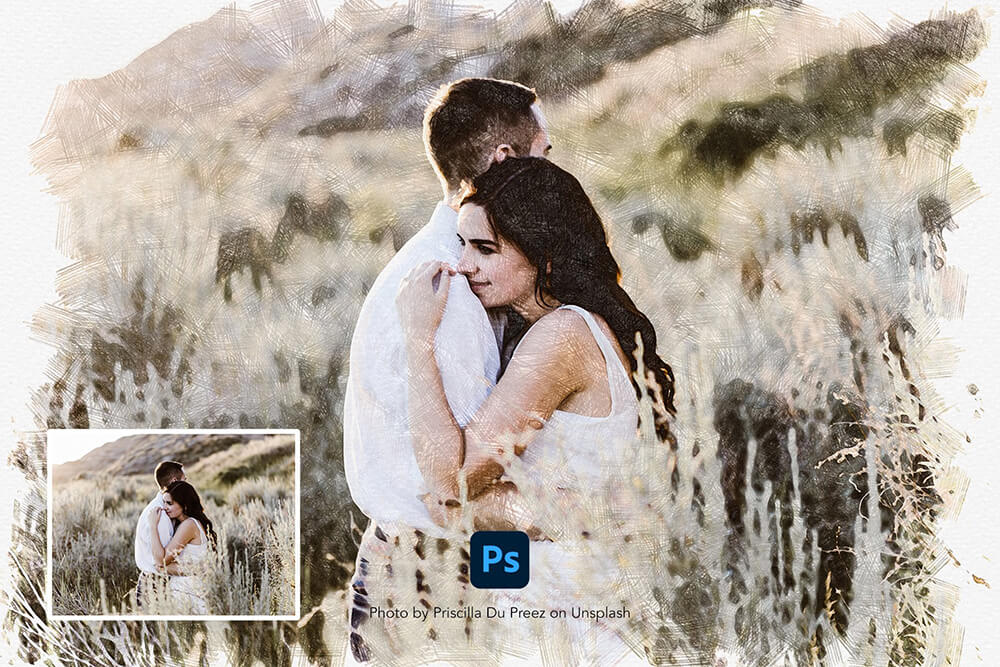 一套彩色&石墨铅笔素描照片PSD效果