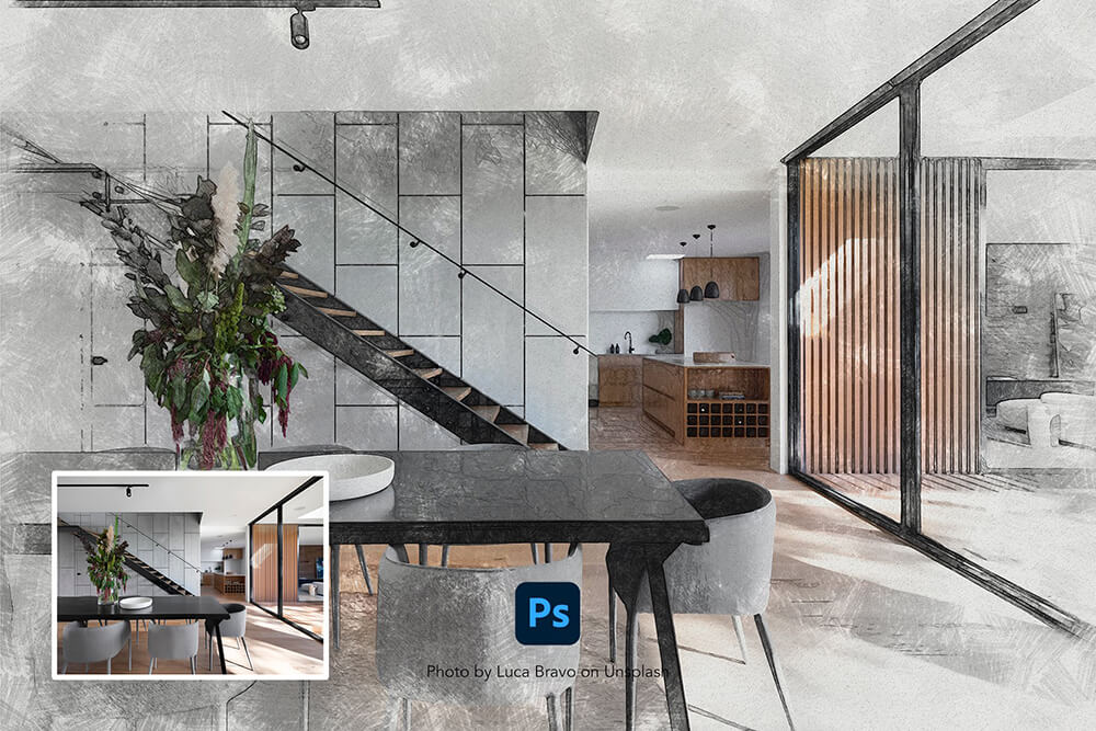 一套彩色&石墨铅笔素描照片PSD效果