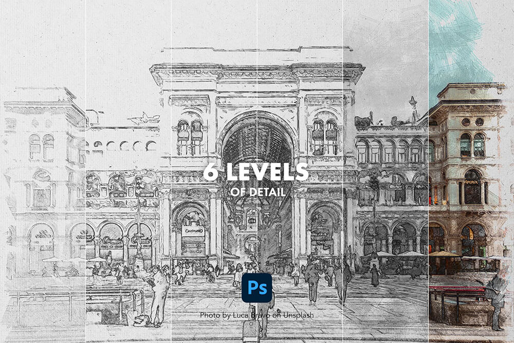 一套彩色&石墨铅笔素描照片PSD效果