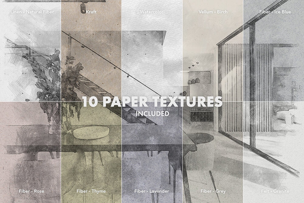 一套彩色&石墨铅笔素描照片PSD效果