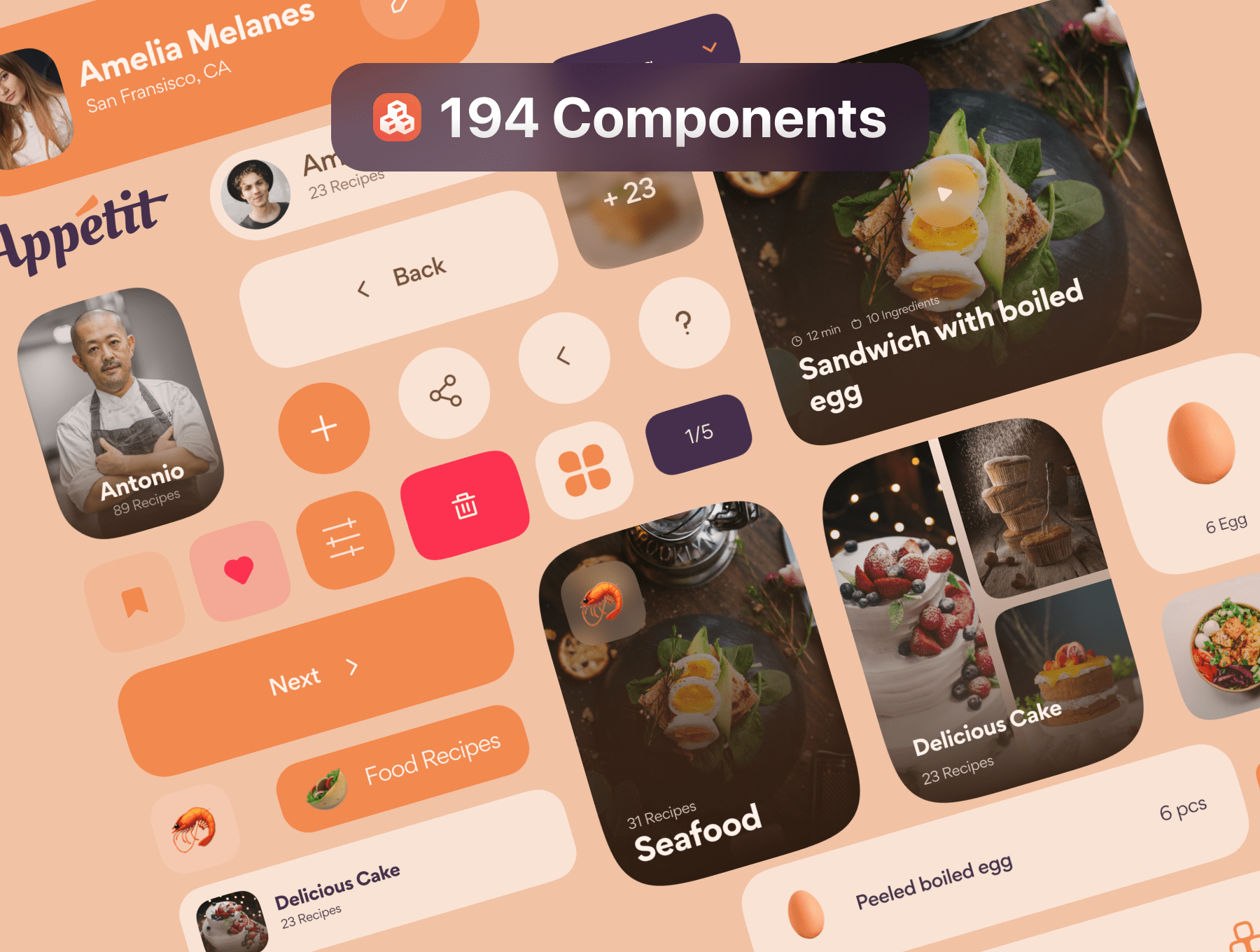 67个优雅的棕色食物食谱类APP UI界面素材包