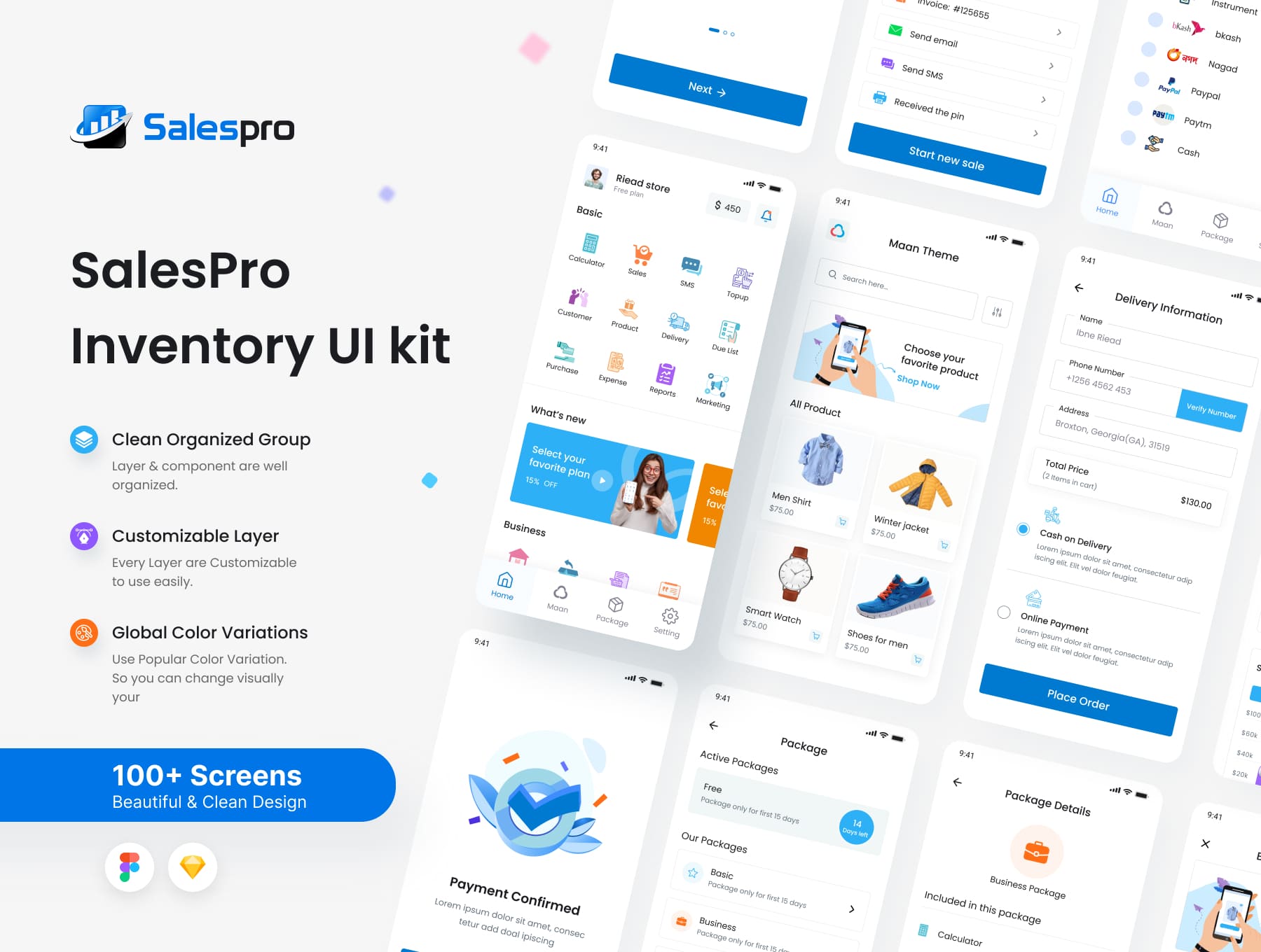 蓝色轻量级时尚独特购物主题APP UI界面素材包