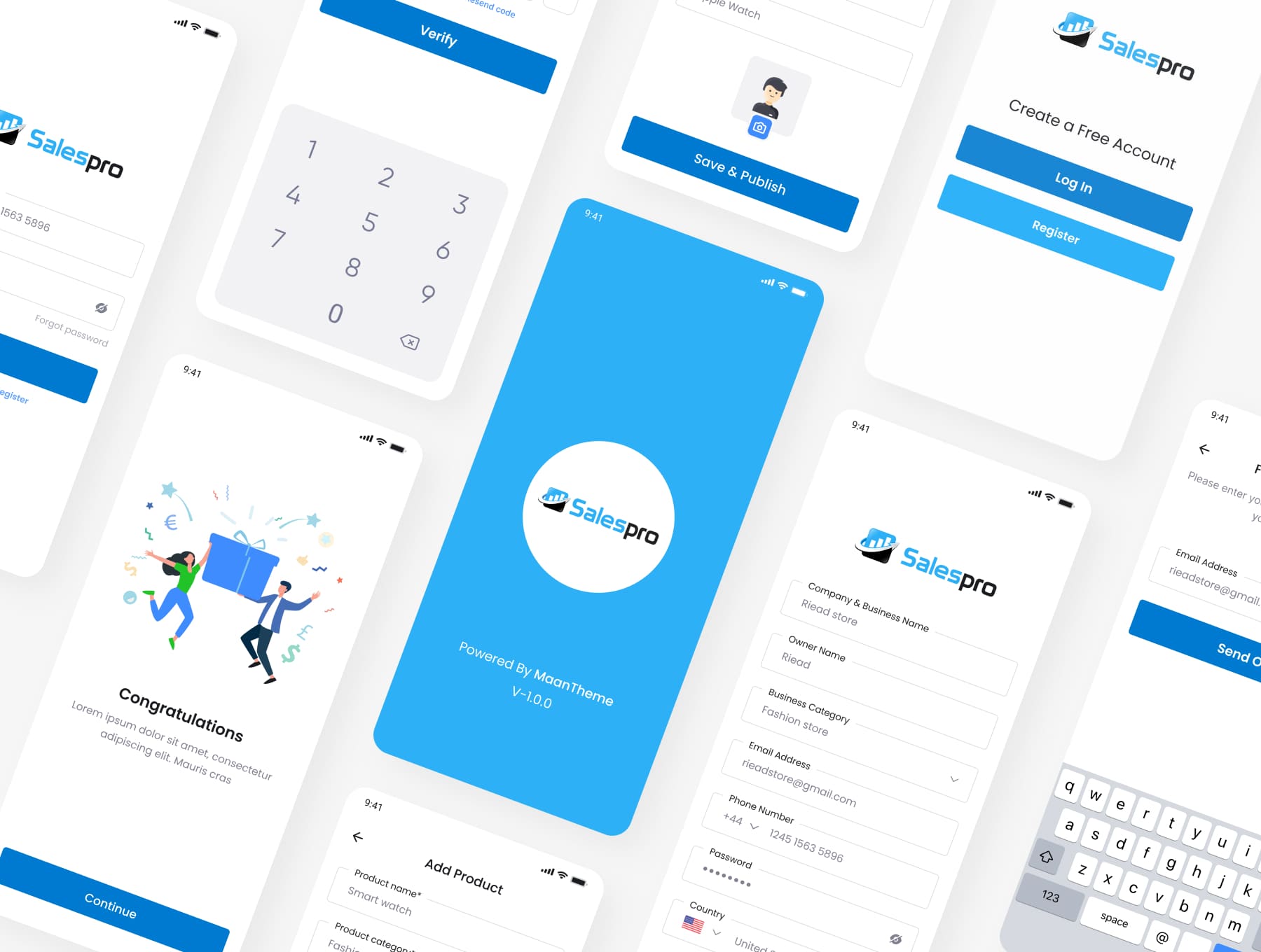 蓝色轻量级时尚独特购物主题APP UI界面素材包