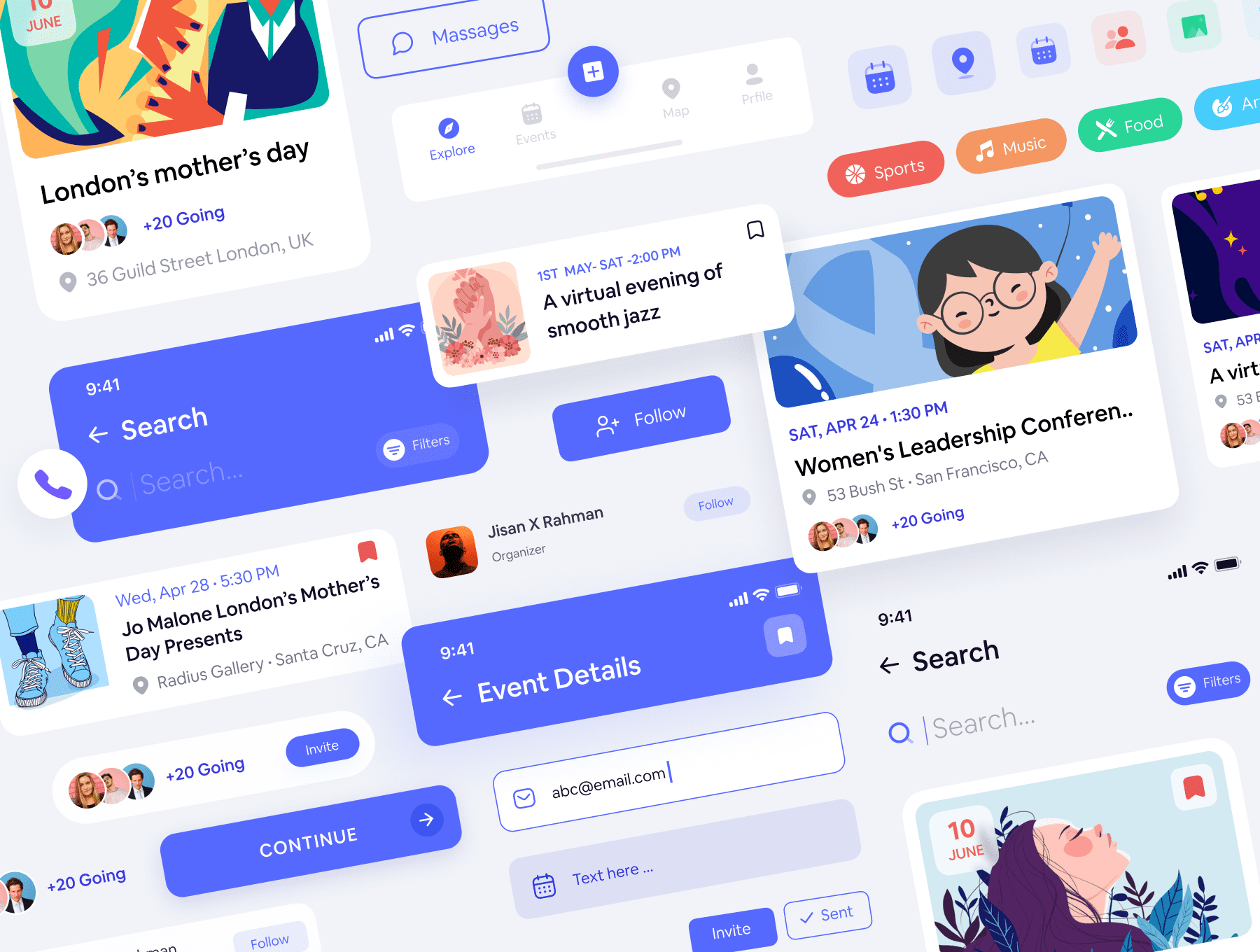 120+色彩多样的事件预订管理APP UI界面设计素材包