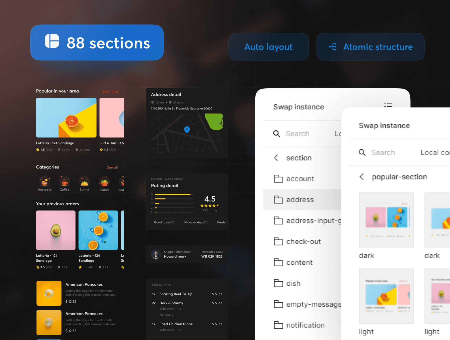 174+高品质明亮红黄蓝色食品餐饮APP UI界面素材（Figma）