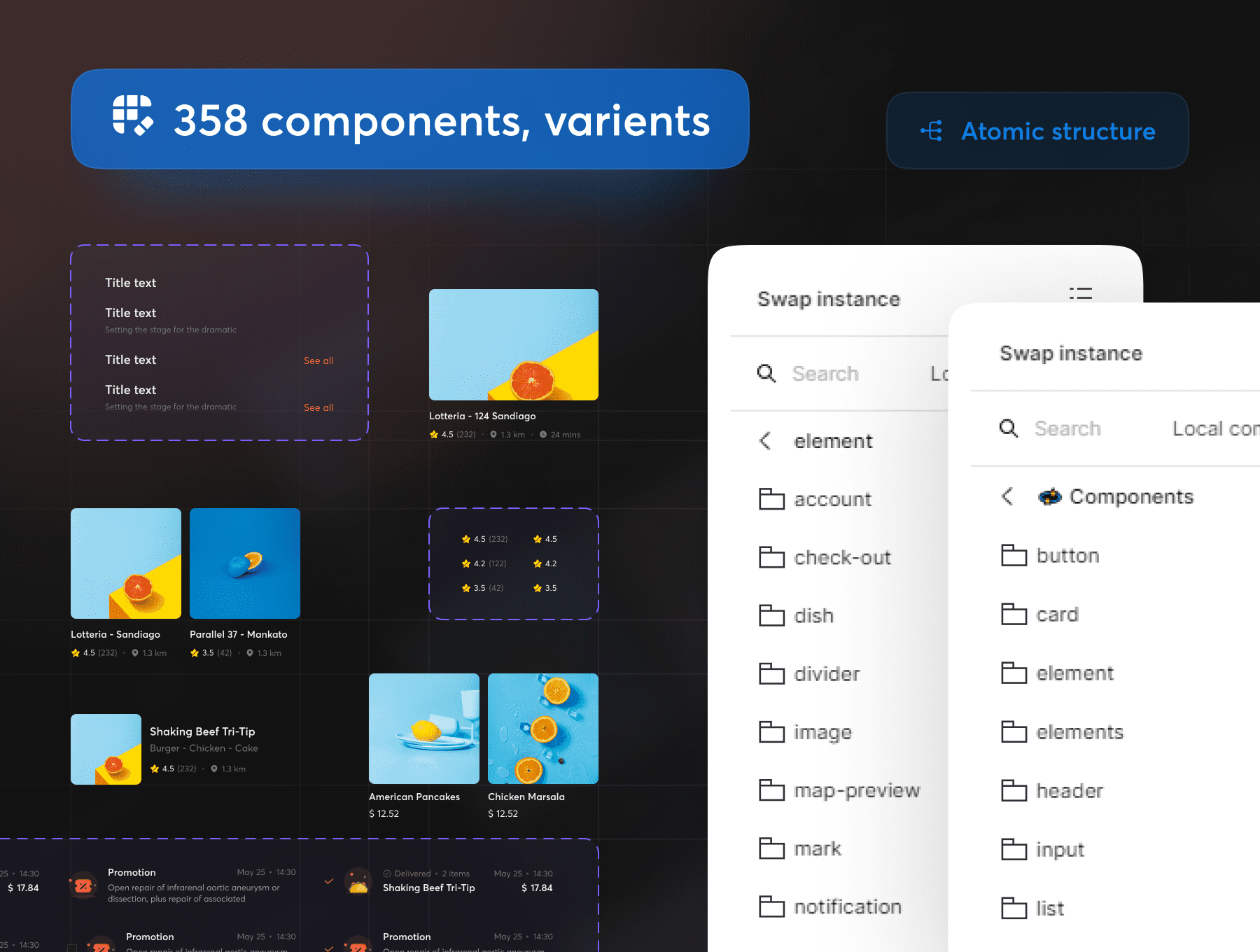 174+高品质明亮红黄蓝色食品餐饮APP UI界面素材（Figma）
