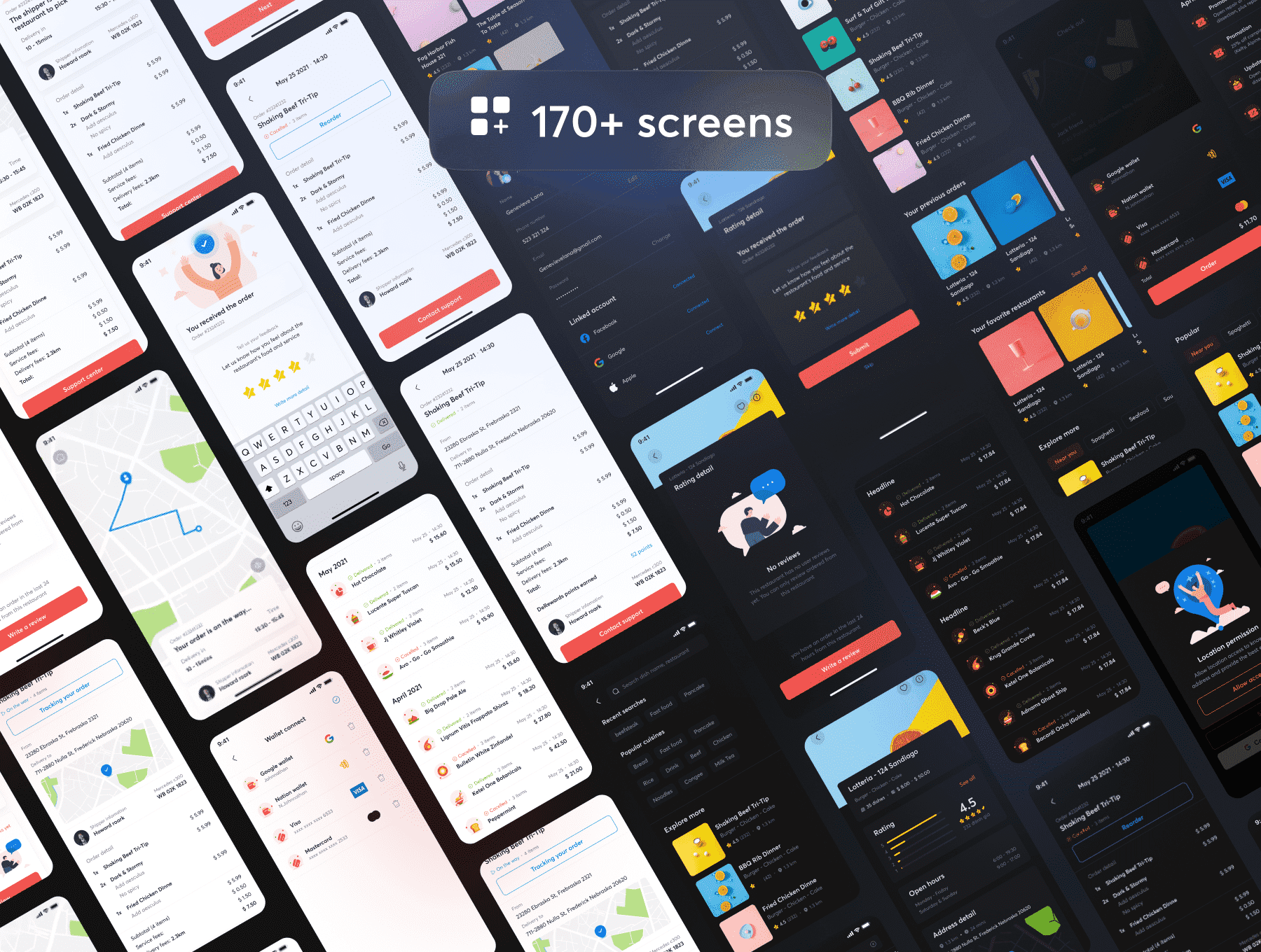 174+高品质明亮红黄蓝色食品餐饮APP UI界面素材（Figma）