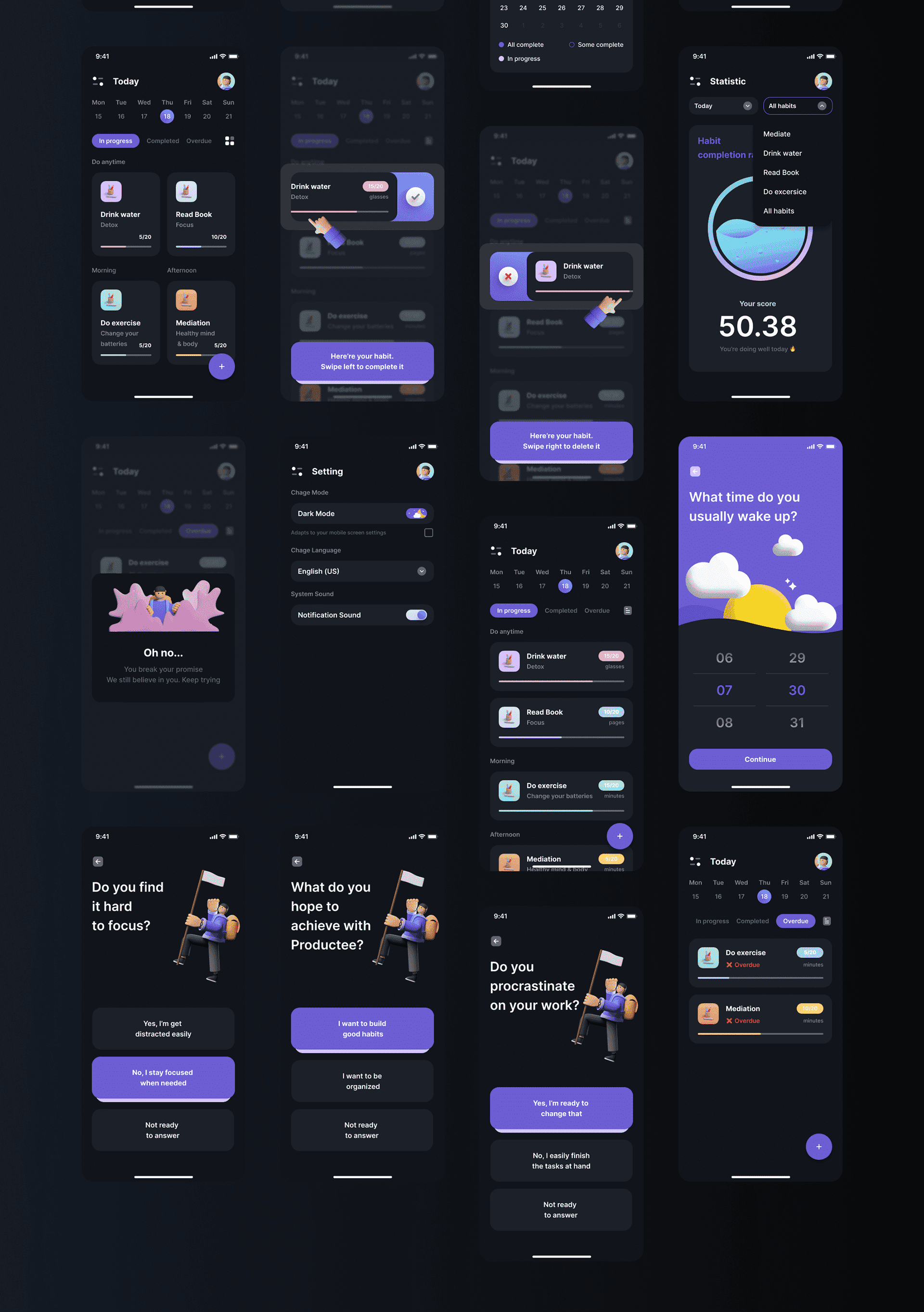 精品素材：100多个用户习惯记录APP UI界面素材包
