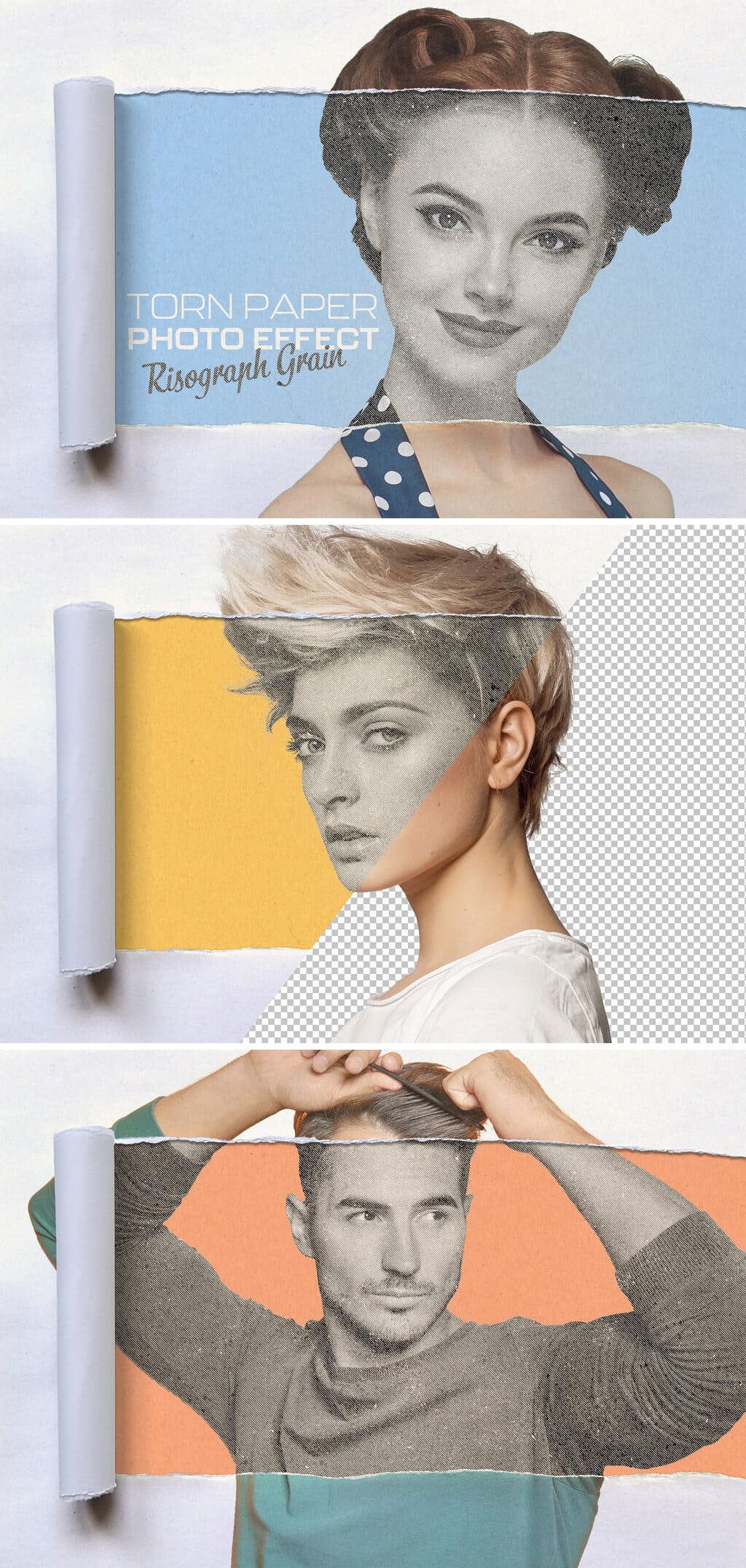 复古半色调撕纸照片效果PSD样机素材