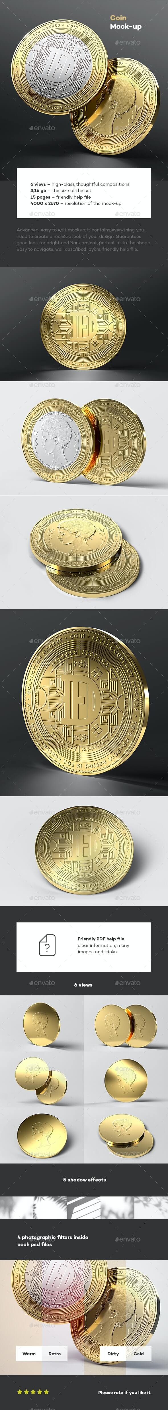 效果逼真的金币硬币徽章LOGO设计PSD样机素材