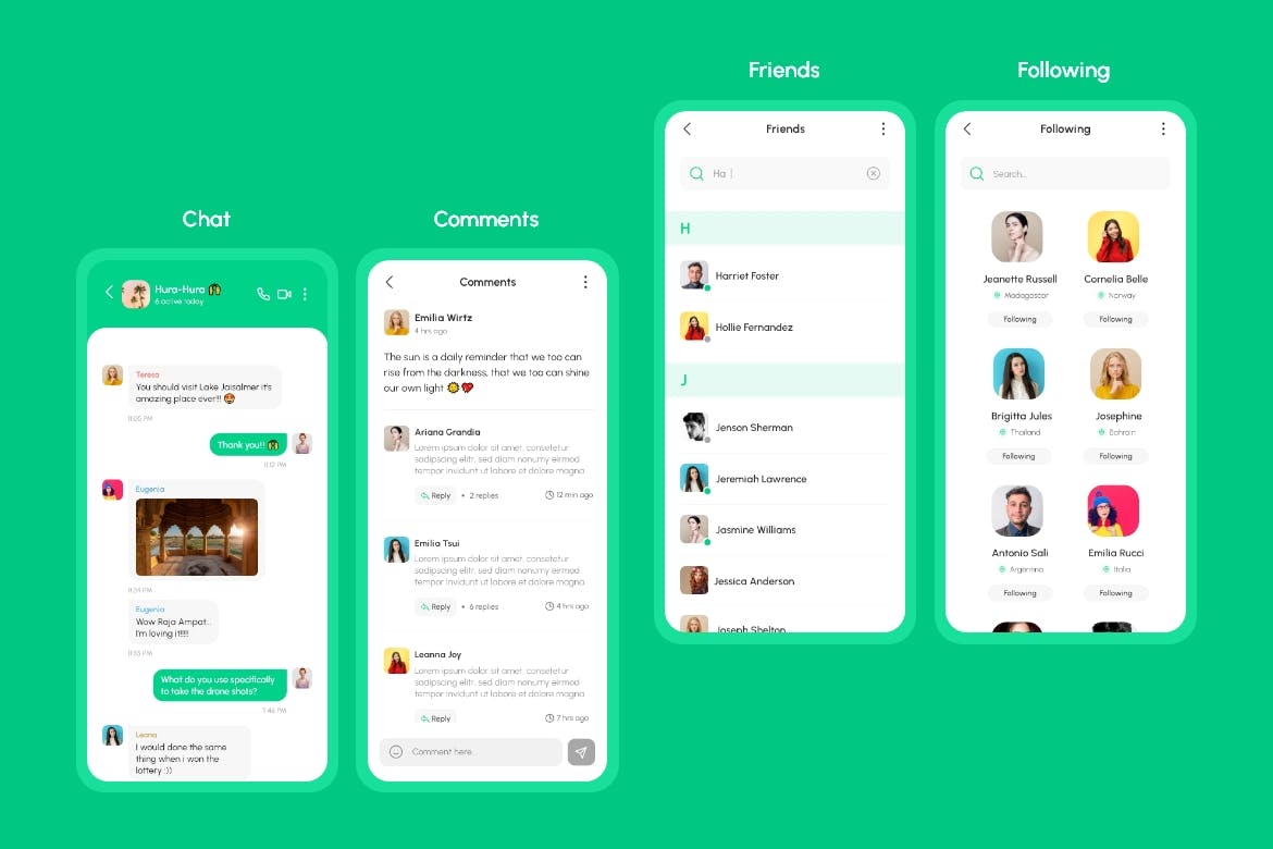 一套绿色清新社交媒体APP UI Kit素材