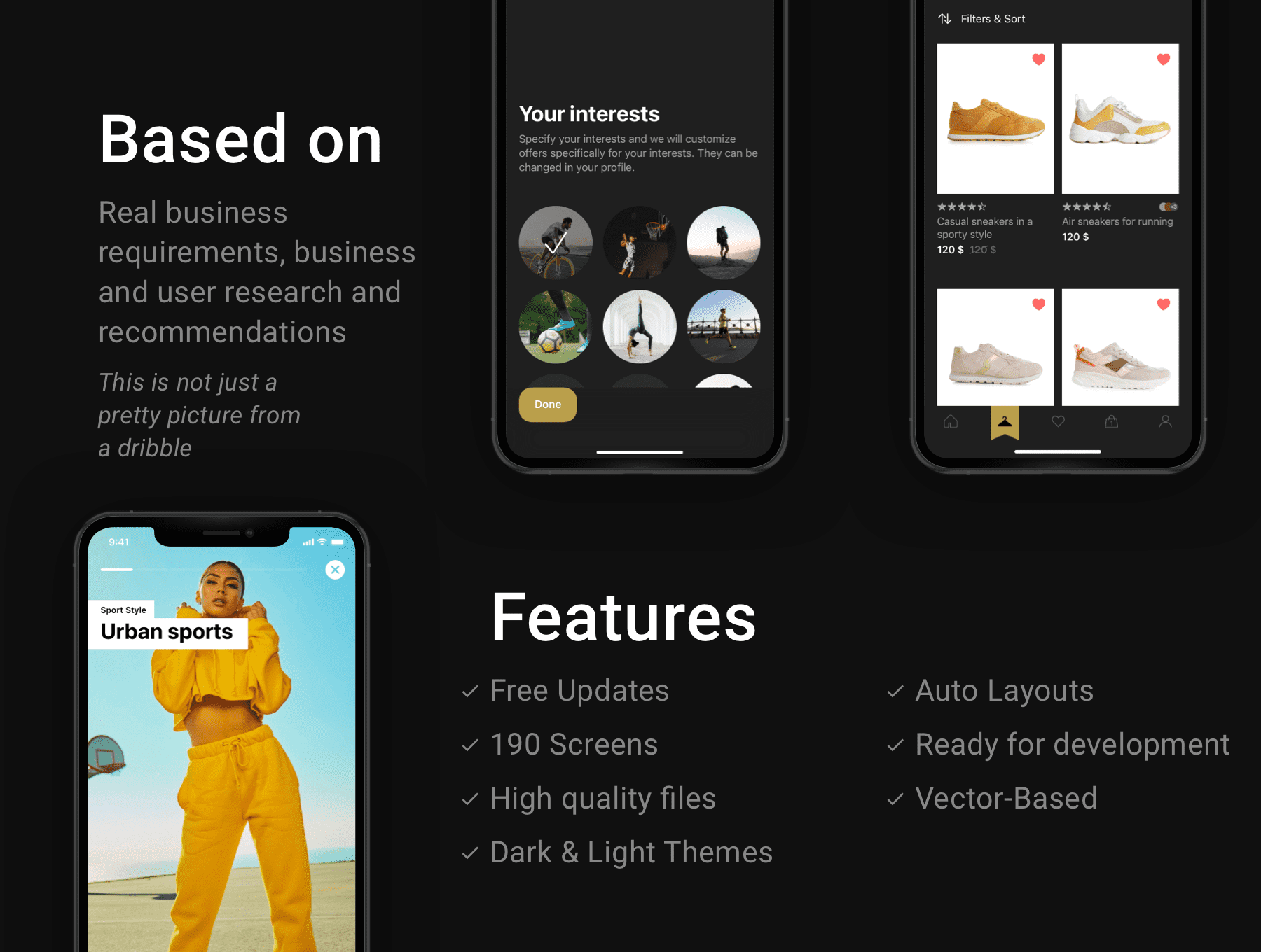 高端黑色电子商务运动类服装主题 APP UI 素材包