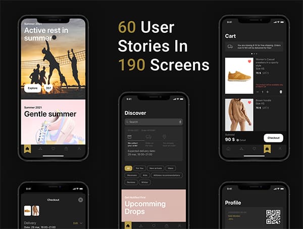 高端黑色电子商务运动类服装主题 APP UI 素材包