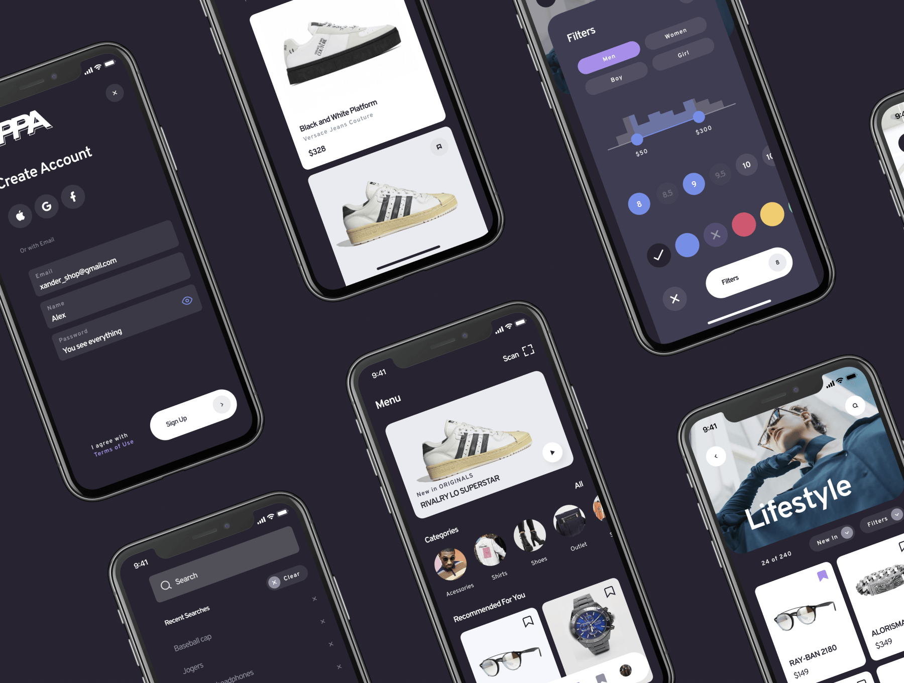 25个潮流黑白色调时尚购物电商APP UI素材包