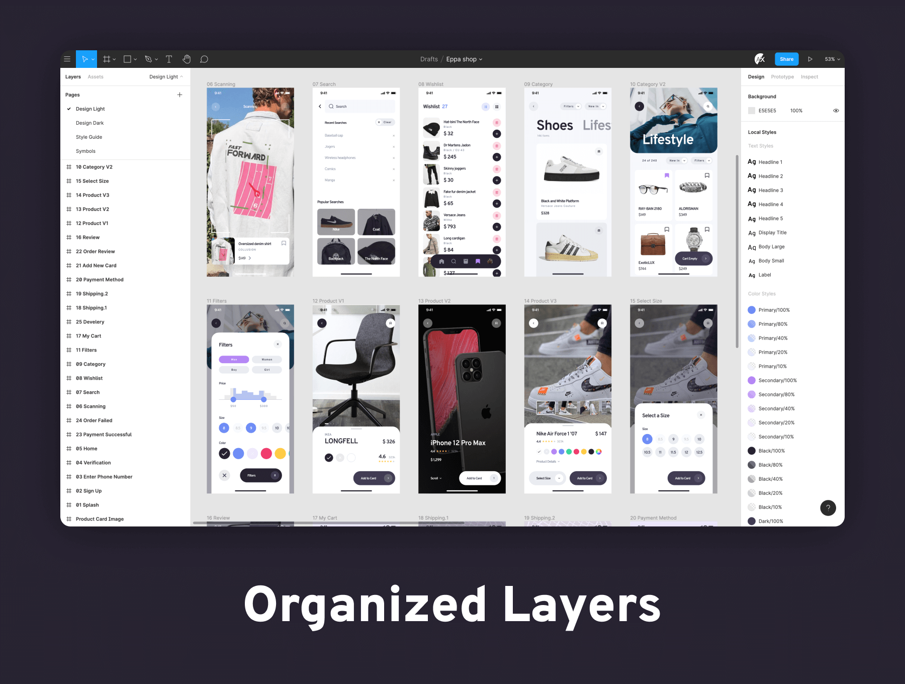 25个潮流黑白色调时尚购物电商APP UI素材包
