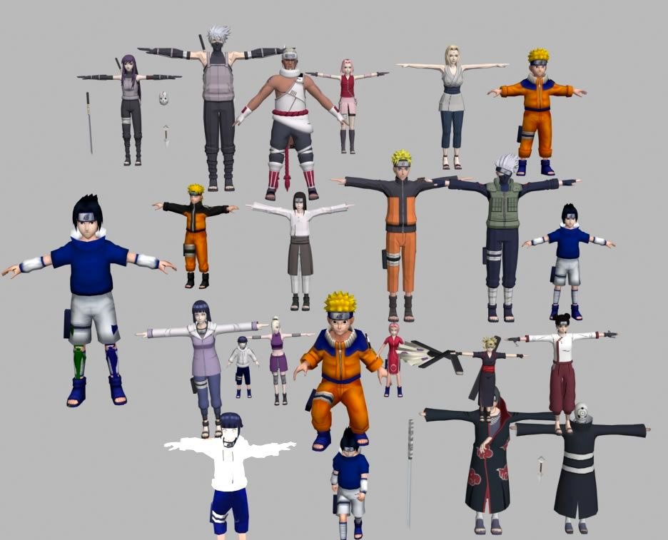 一套关于火影忍者模型的含绑定动画角色C4D模型素材包