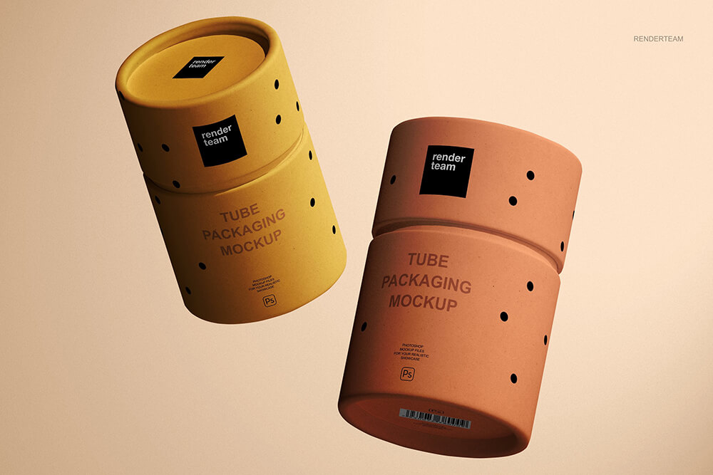 圆柱形纸管包装设计样机PSD素材