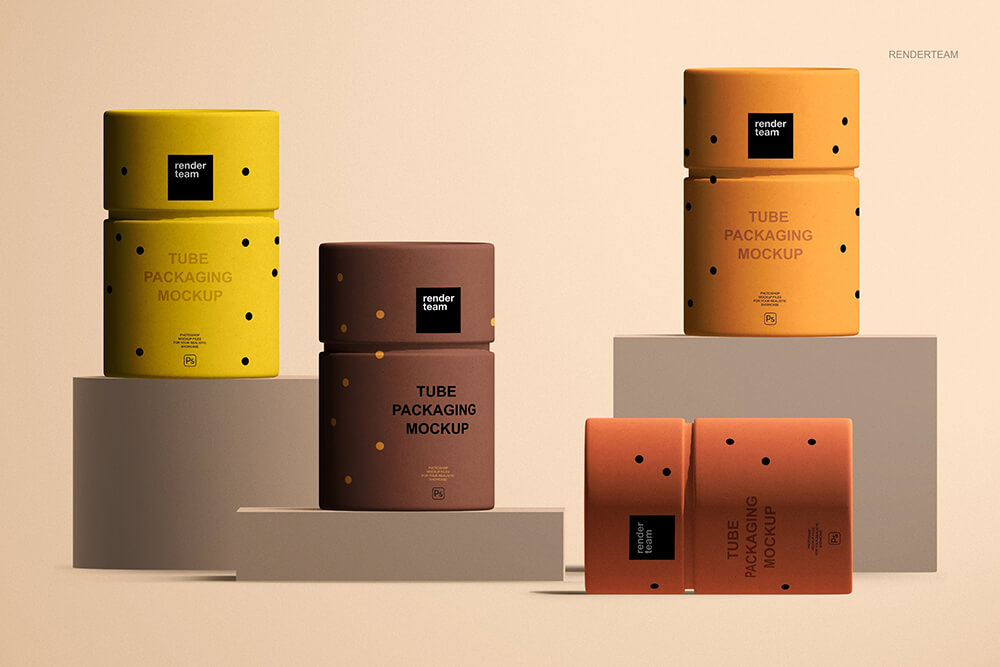 圆柱形纸管包装设计样机PSD素材