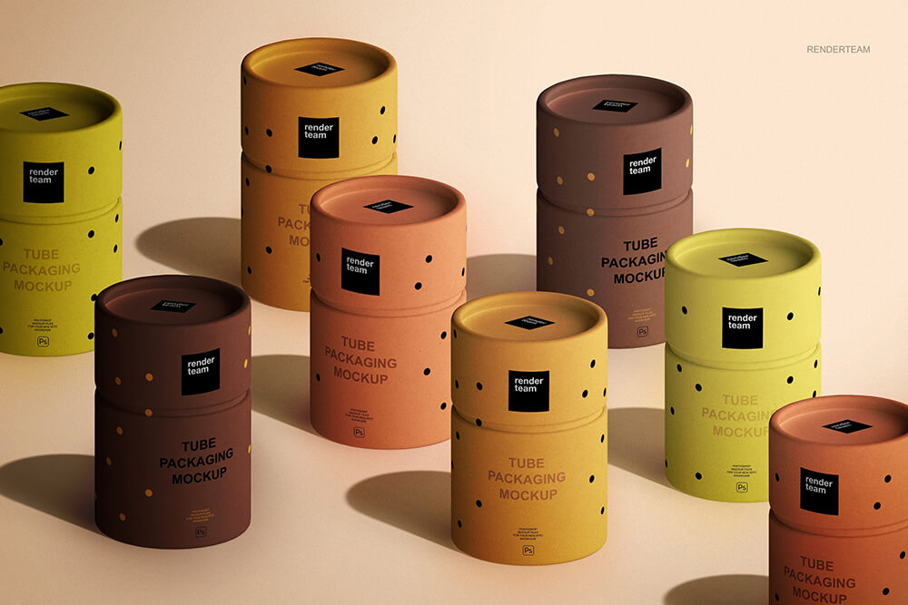 圆柱形纸管包装设计样机PSD素材