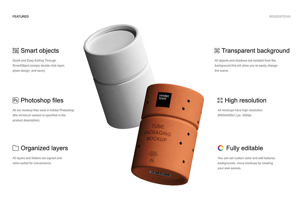 圆柱形纸管包装设计样机PSD素材