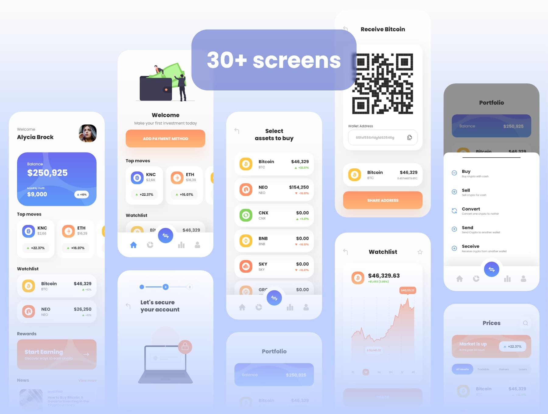 30个加密主题货币钱包APP UI Kit素材包