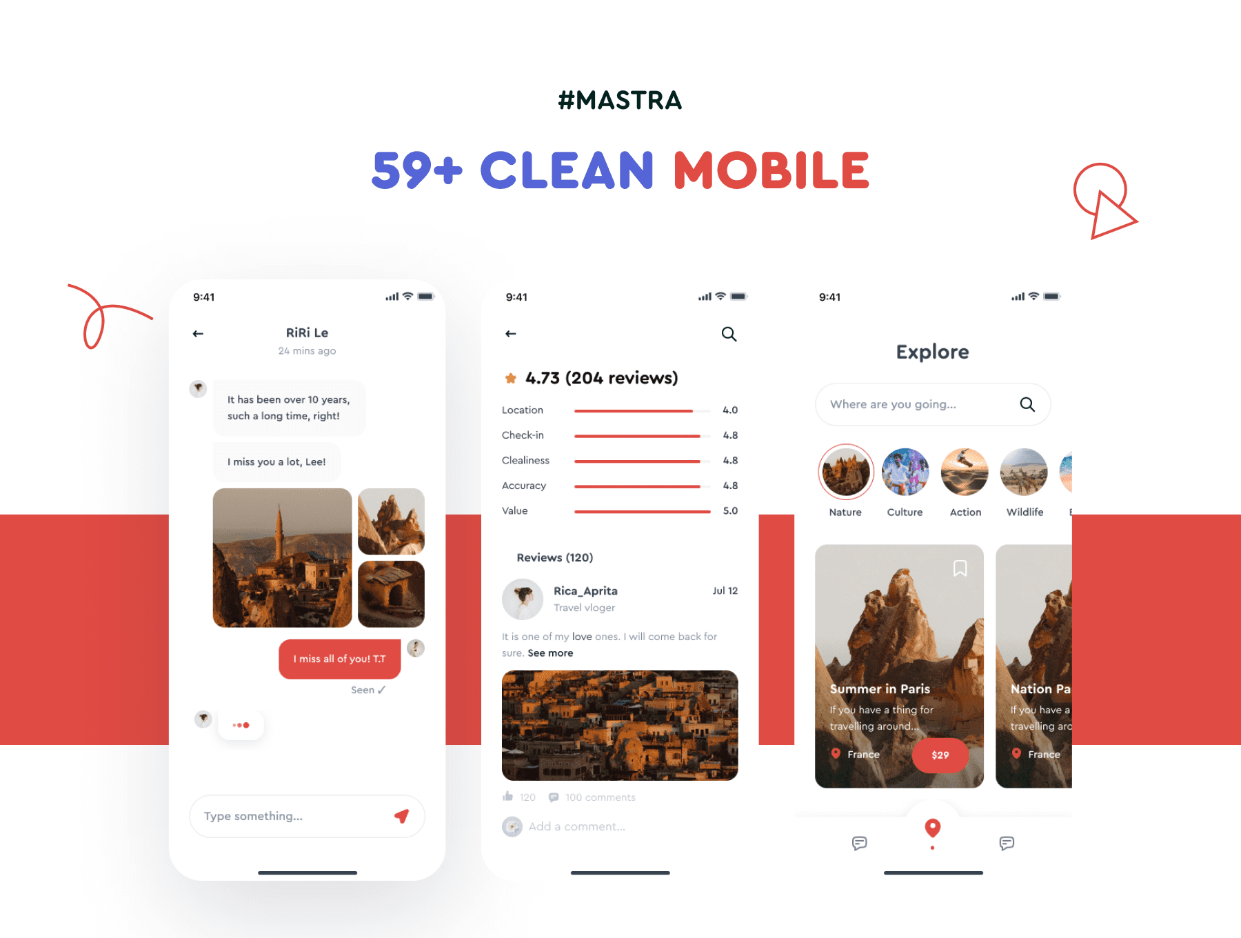 59个红色旅游主题风格APP UI界面素材包