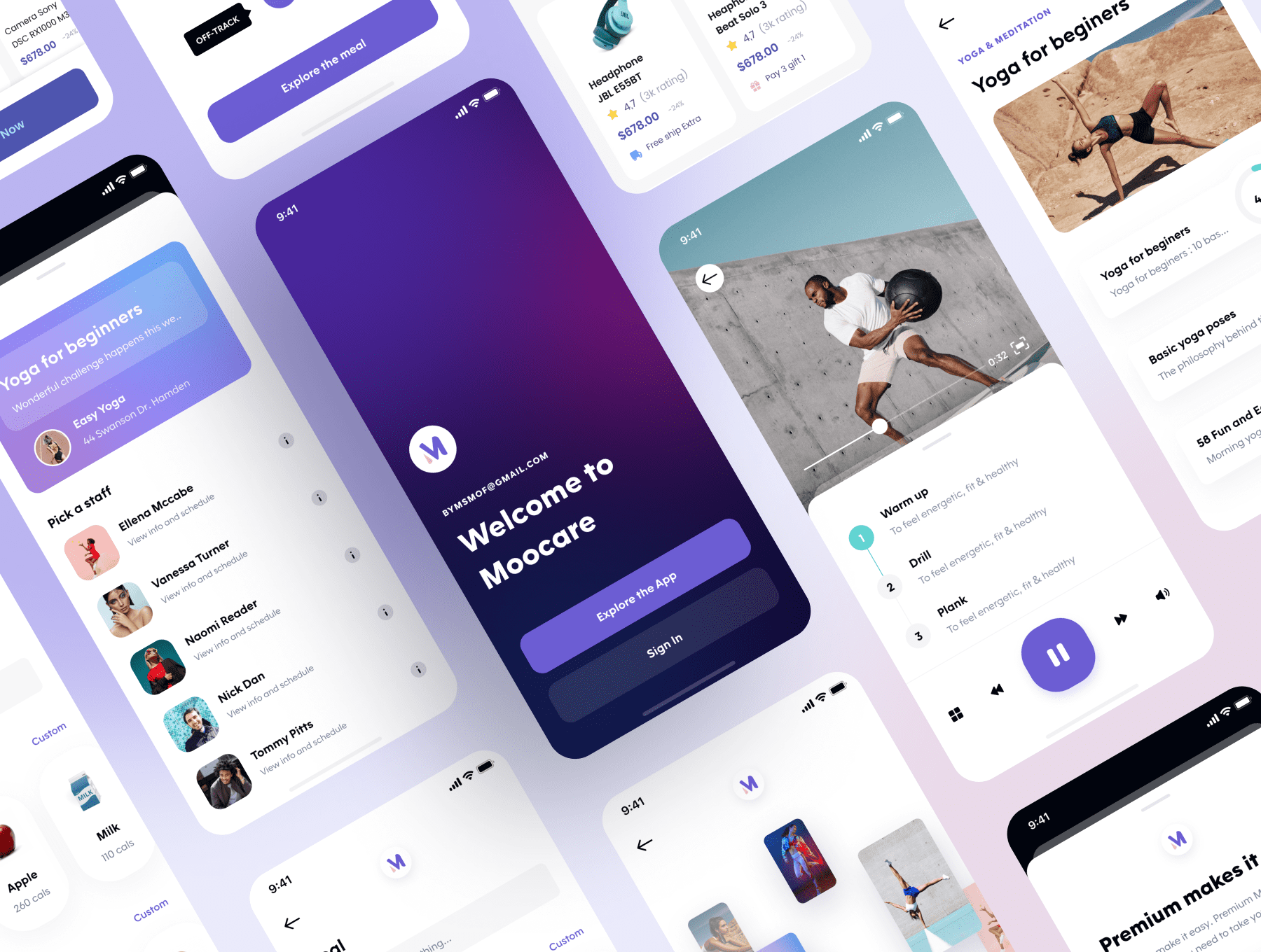 200多个紫色医疗生活保健主题APP UI Kit素材包