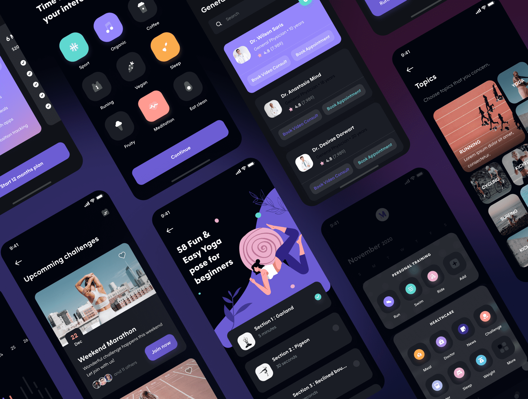 200多个紫色医疗生活保健主题APP UI Kit素材包
