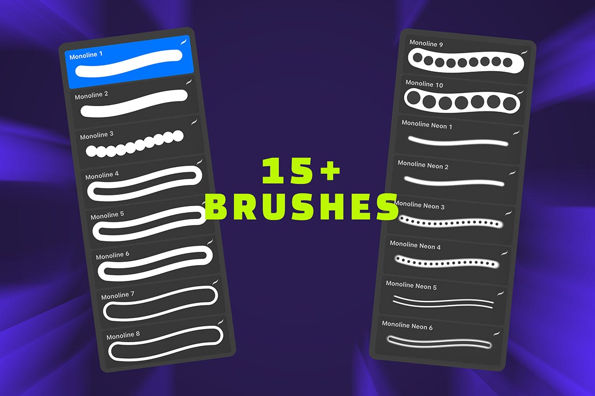 15个Procreate单线刻字笔刷素材