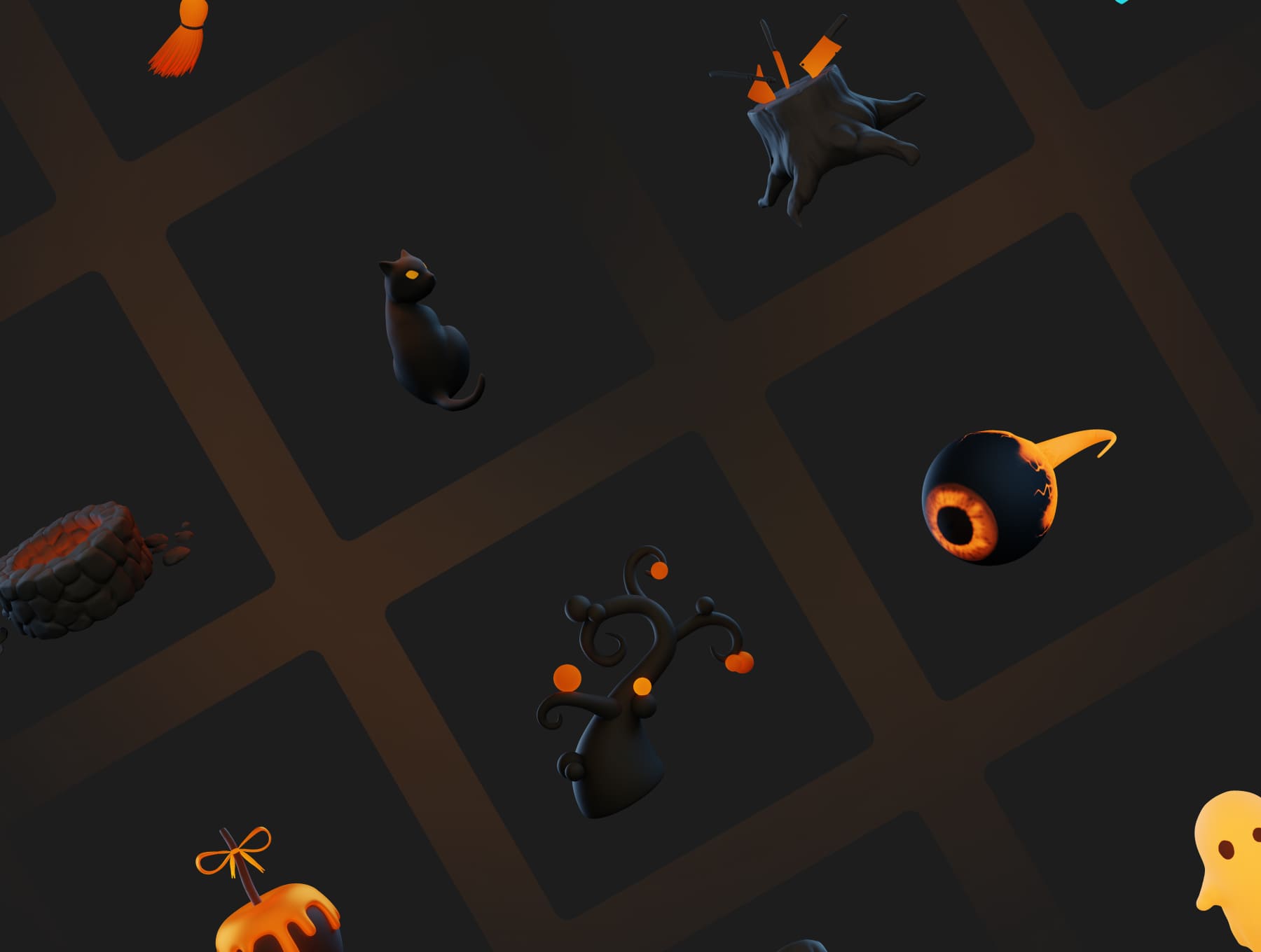 一套万圣节3D图标和贴纸素材包合集（Blender）