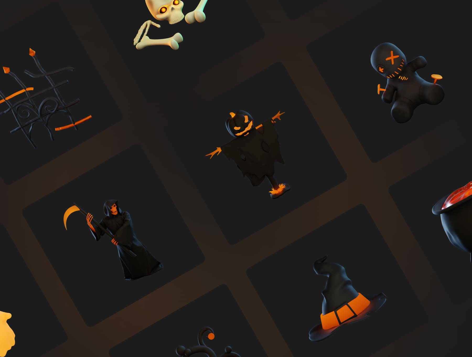 一套万圣节3D图标和贴纸素材包合集（Blender）