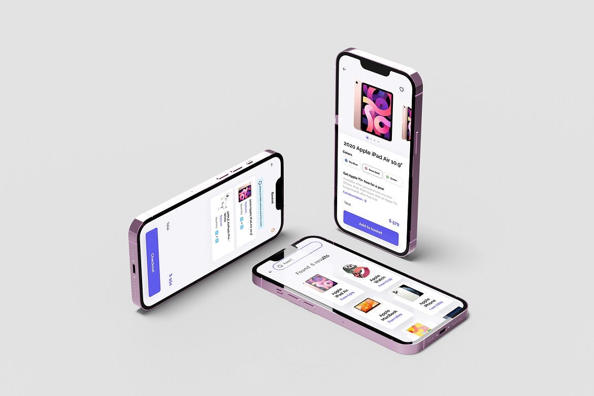 一套粉红色iPhone 13 Pro APP UI样机PSD素材