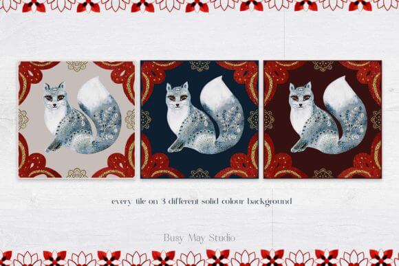 一套北欧圣诞瓷砖元素图案插画PNG图片素材