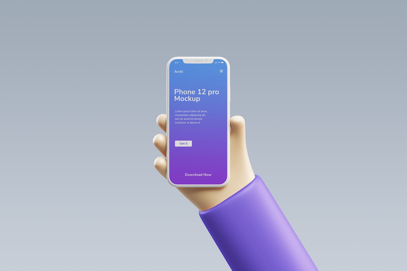 紫色可爱清新手持iPhone手机样机模型素材