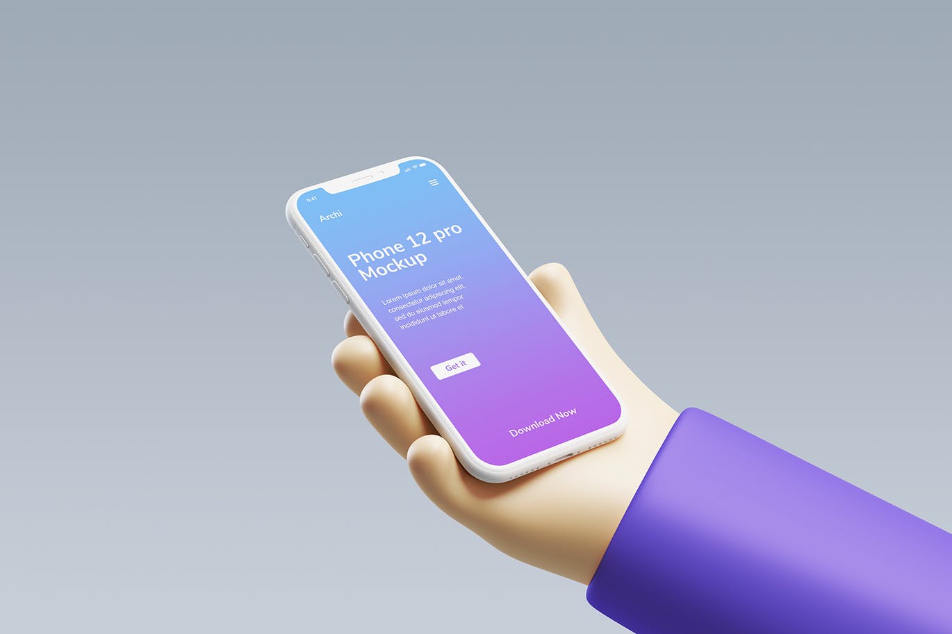 紫色可爱清新手持iPhone手机样机模型素材