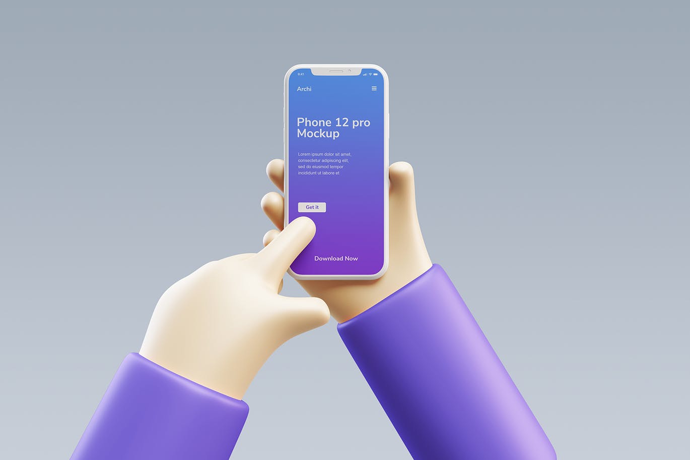 紫色可爱清新手持iPhone手机样机模型素材