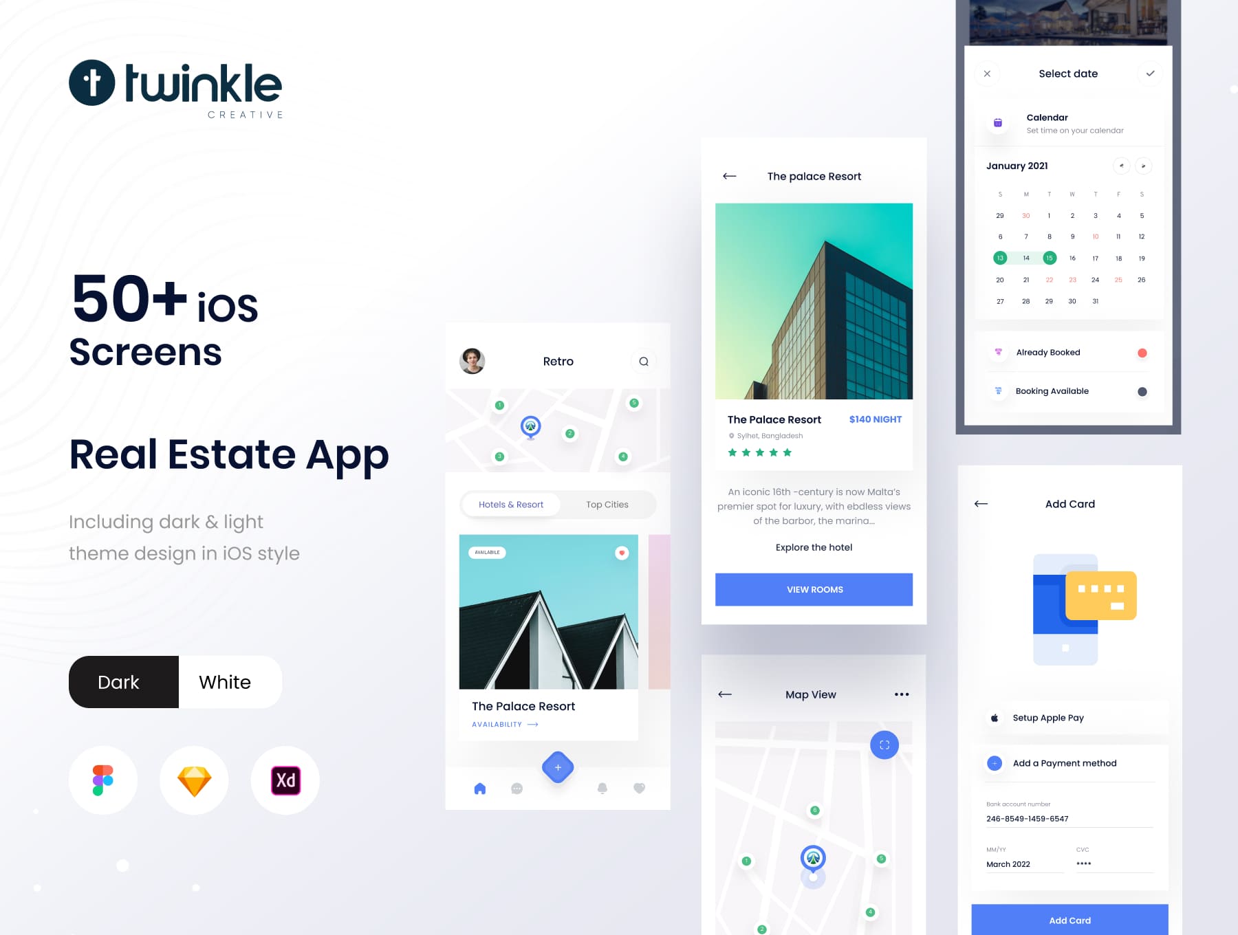 50多个房地产主题卡片风格设计APP UI界面素材