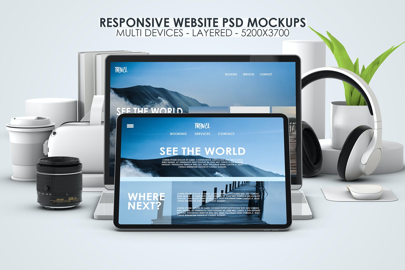 办公室场景电脑笔记本桌面样机PSD素材