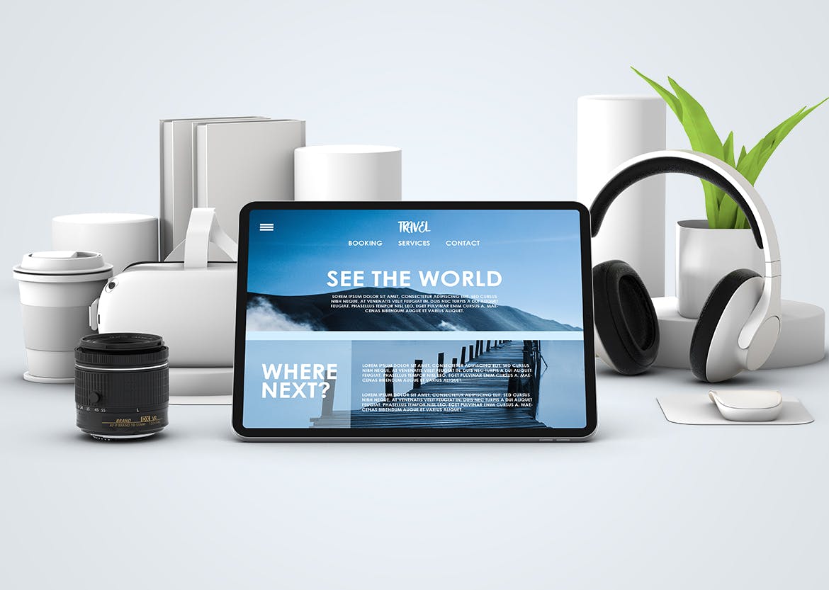 办公室场景电脑笔记本桌面样机PSD素材