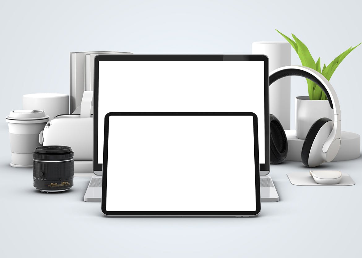 办公室场景电脑笔记本桌面样机PSD素材