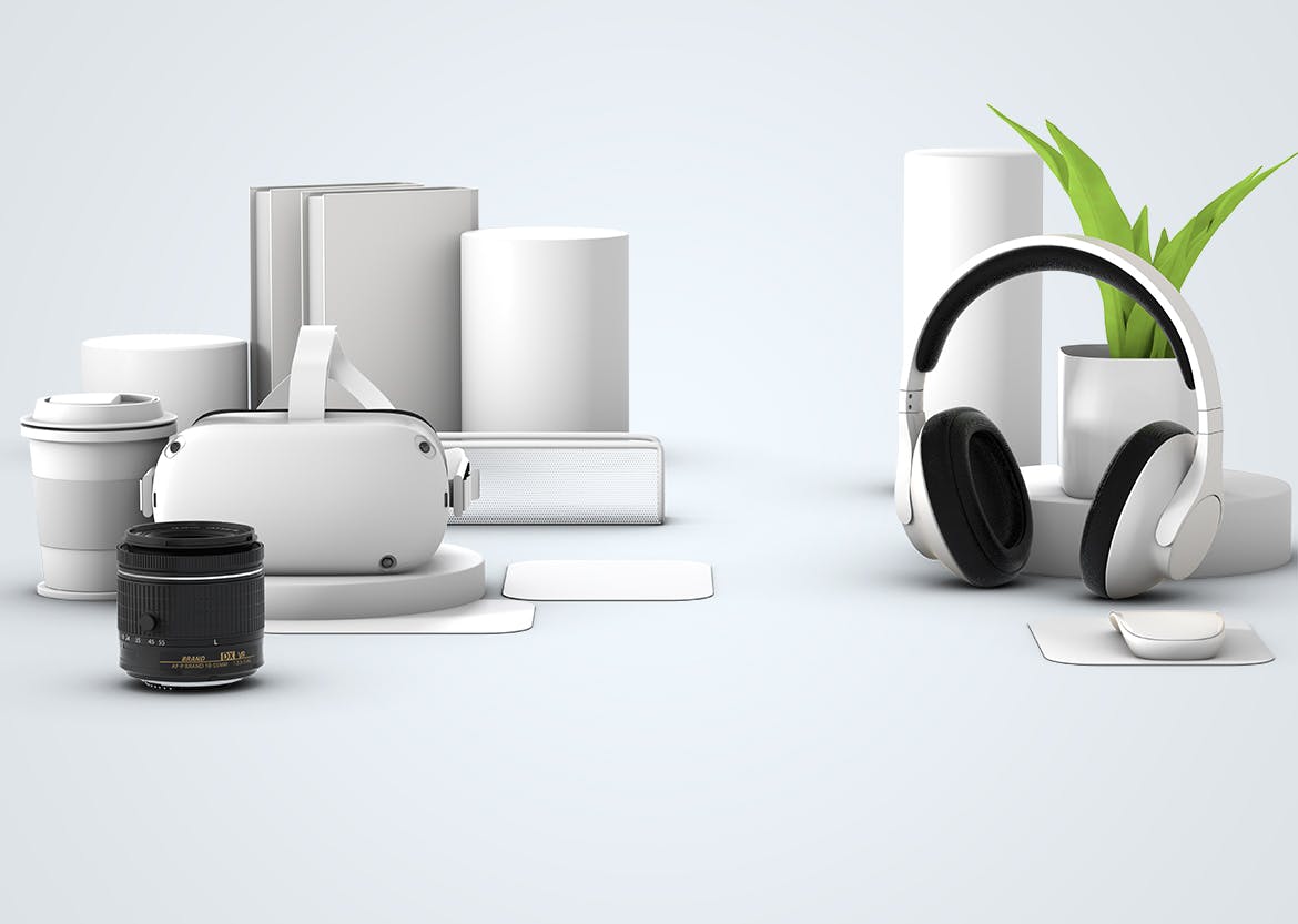 办公室场景电脑笔记本桌面样机PSD素材