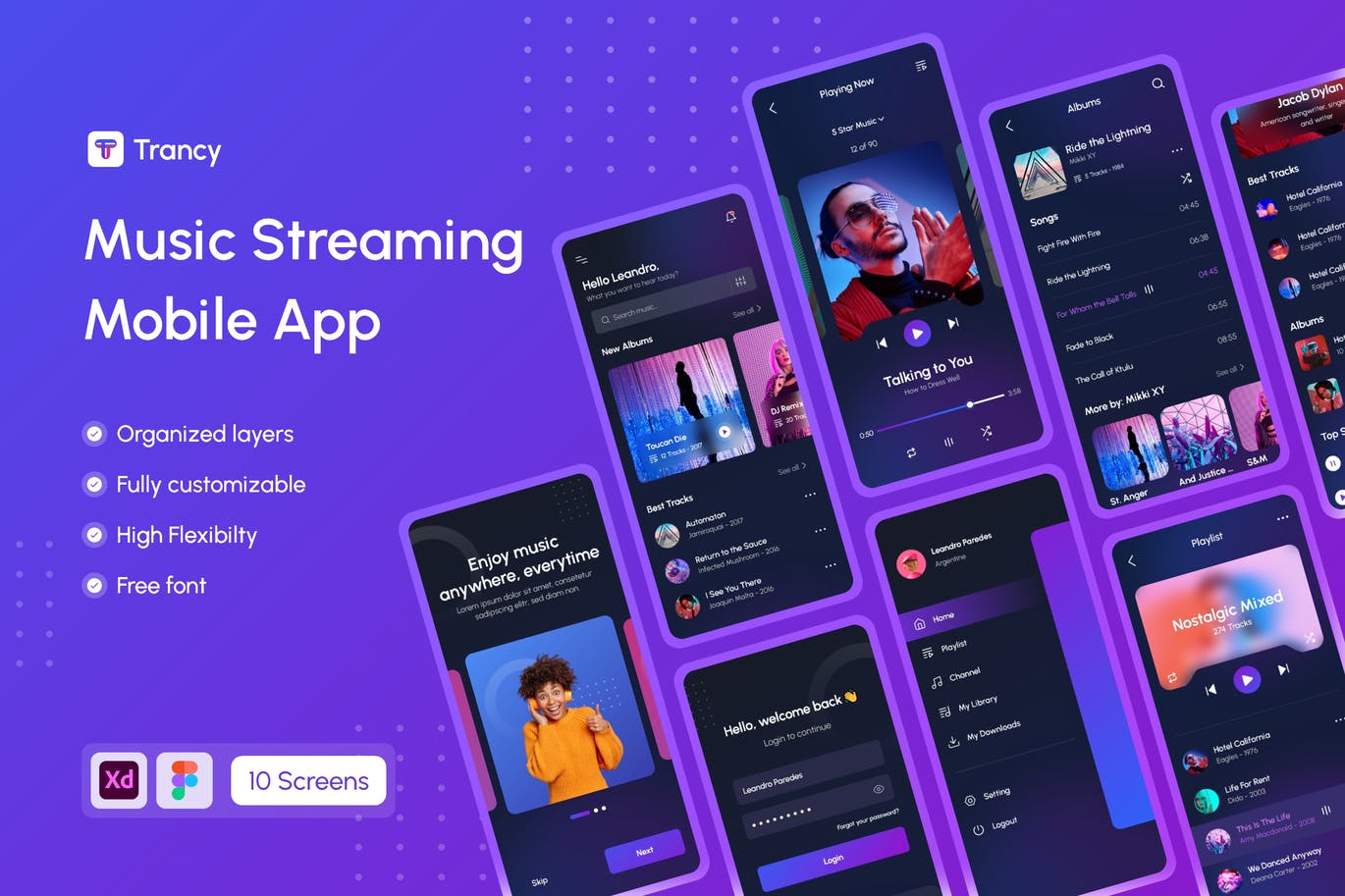 一套紫色音乐播放移动程序APP UI素材工具包