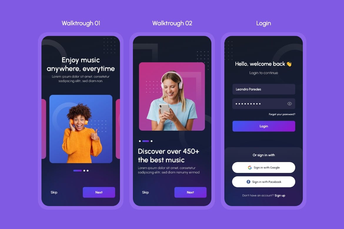 一套紫色音乐播放移动程序APP UI素材工具包