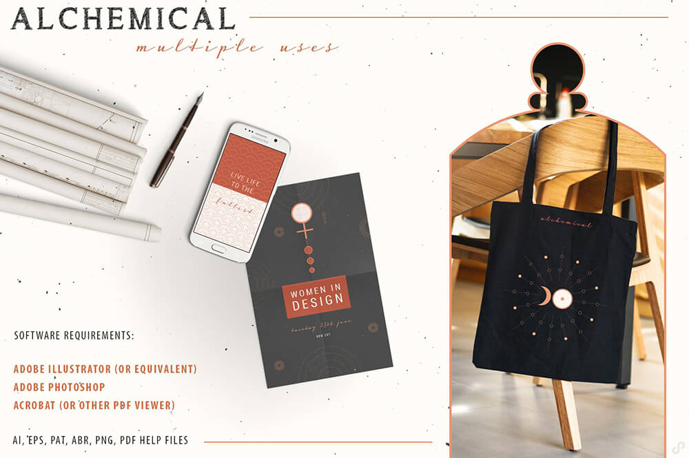 神秘炼金术设计装饰元素/图案/图标素材