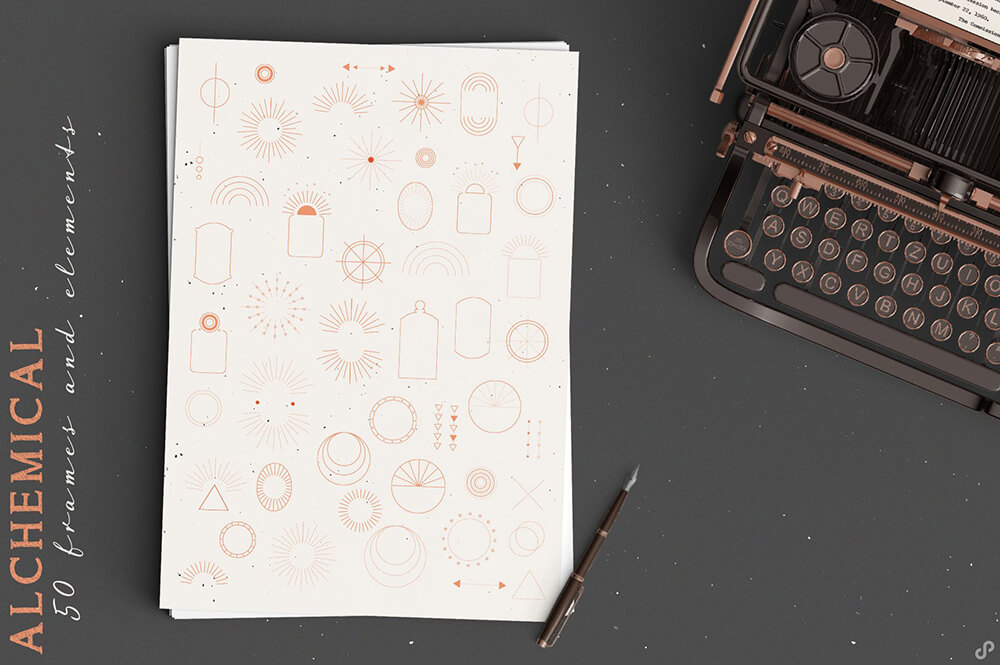 神秘炼金术设计装饰元素/图案/图标素材