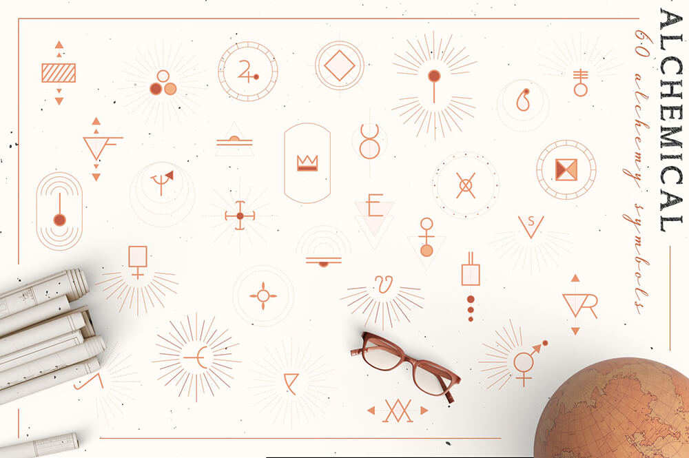 神秘炼金术设计装饰元素/图案/图标素材