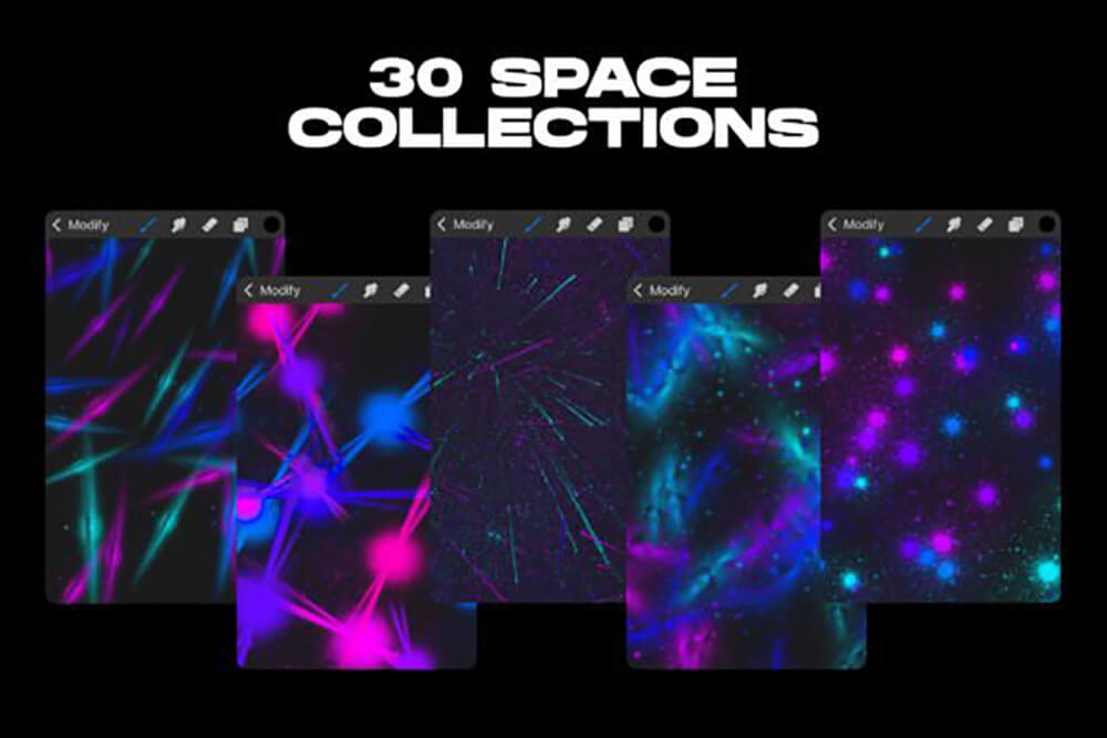 30个太空宇宙元素Procreate笔刷素材