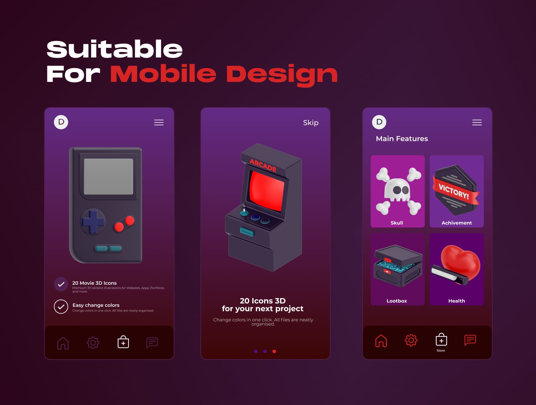 20多个用于网站APP等场景的3D游戏主题图标素材